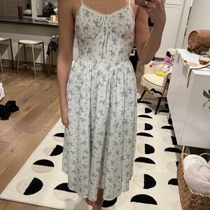 Floral White and Blue Women's Dress
